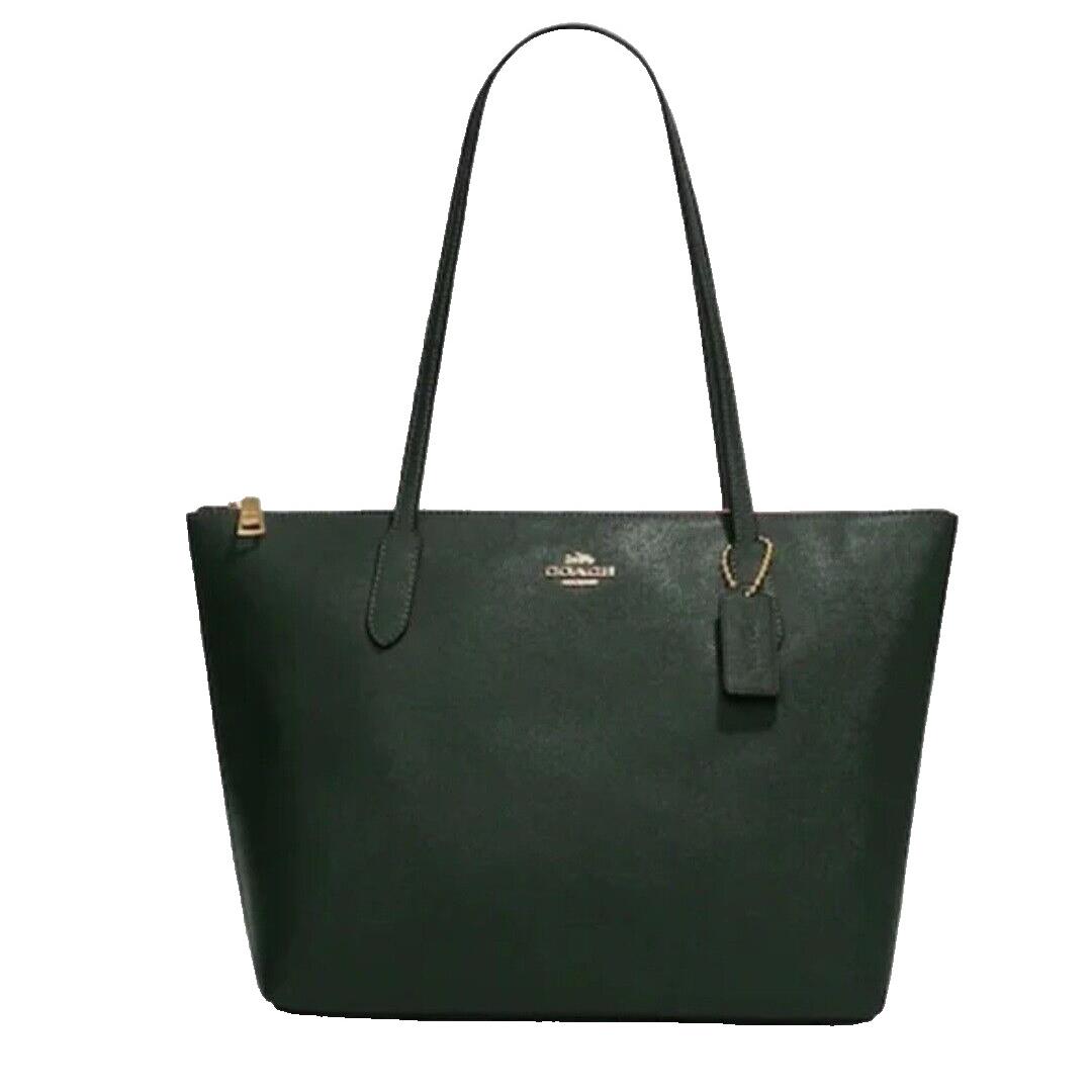 Coach Crossgrain Leather Top Zip Tote Bag Purse Green