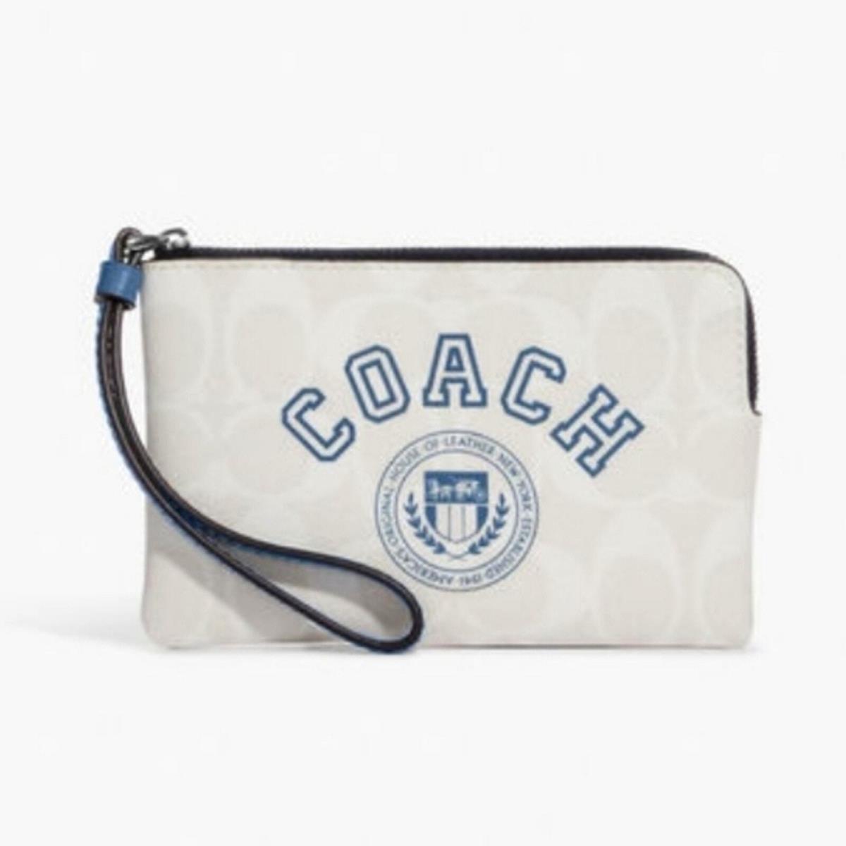 Coach Varsity Corner Zip Wristlet IN Signature Canvas Chalk/indigo