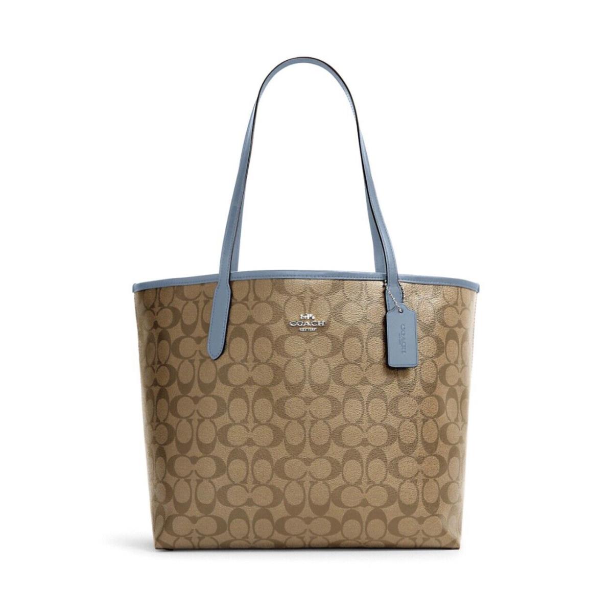 Coach City Tote Bag In Signature Canvas Khaki Marble Blue 5696