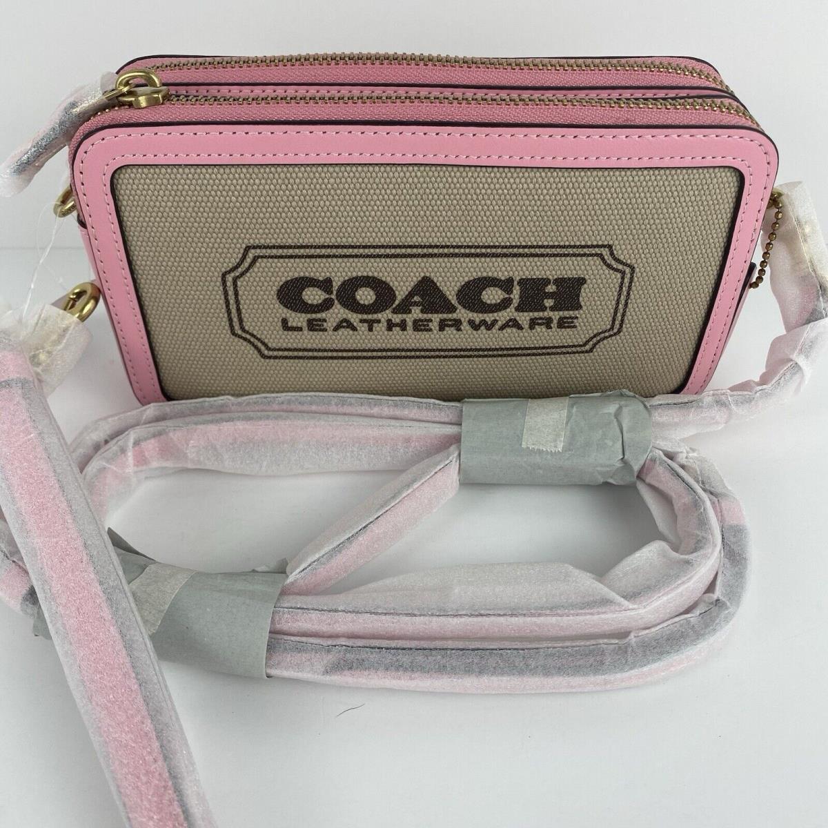 Coach Kira Canvas and Leather Crossbody Bag Natural Canvas/flower Pink