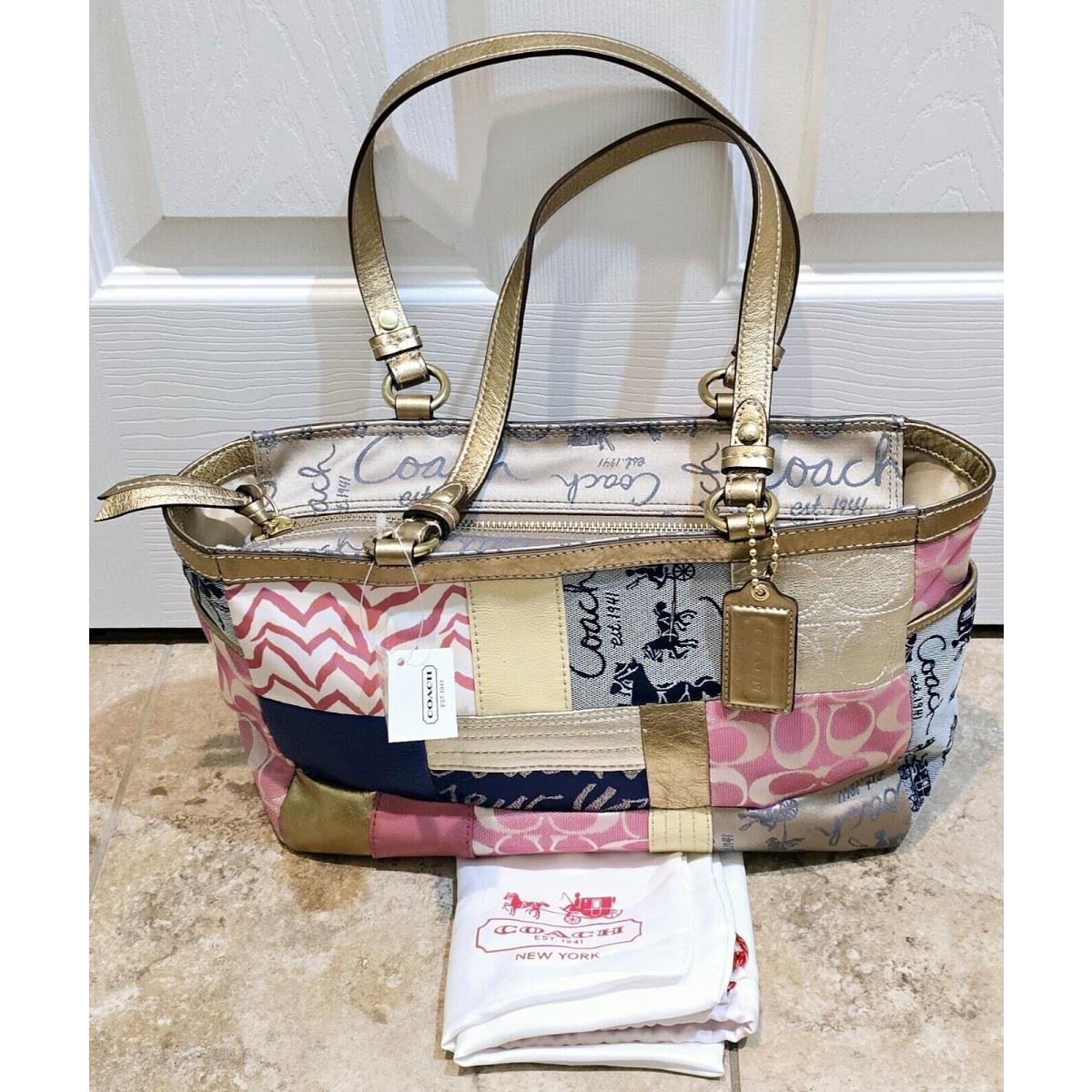 Coach Patchwork Tote Shoulder Bag Purse Pink Blue Metallic Rare Anniversary