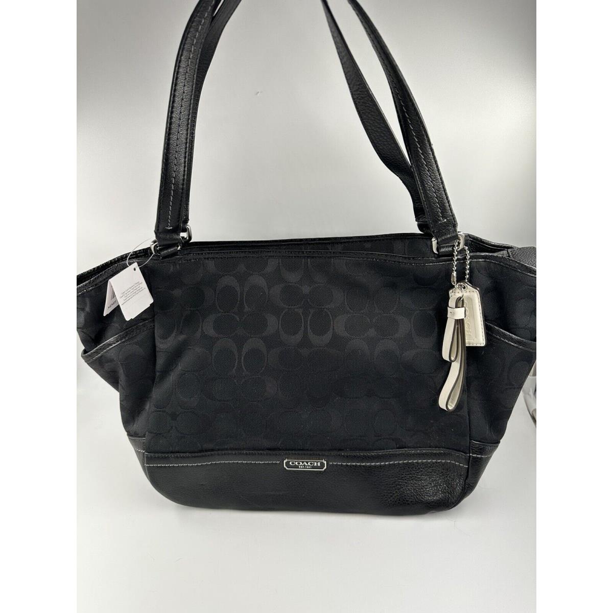 Coach Signature Canvas and Leather Black Carrie Handbag