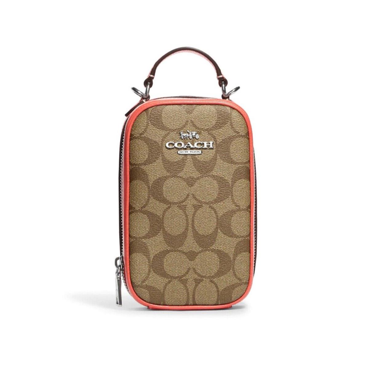 Coach Eva Phone Crossbody In Signature Canvas Khaki Tangerine CK191