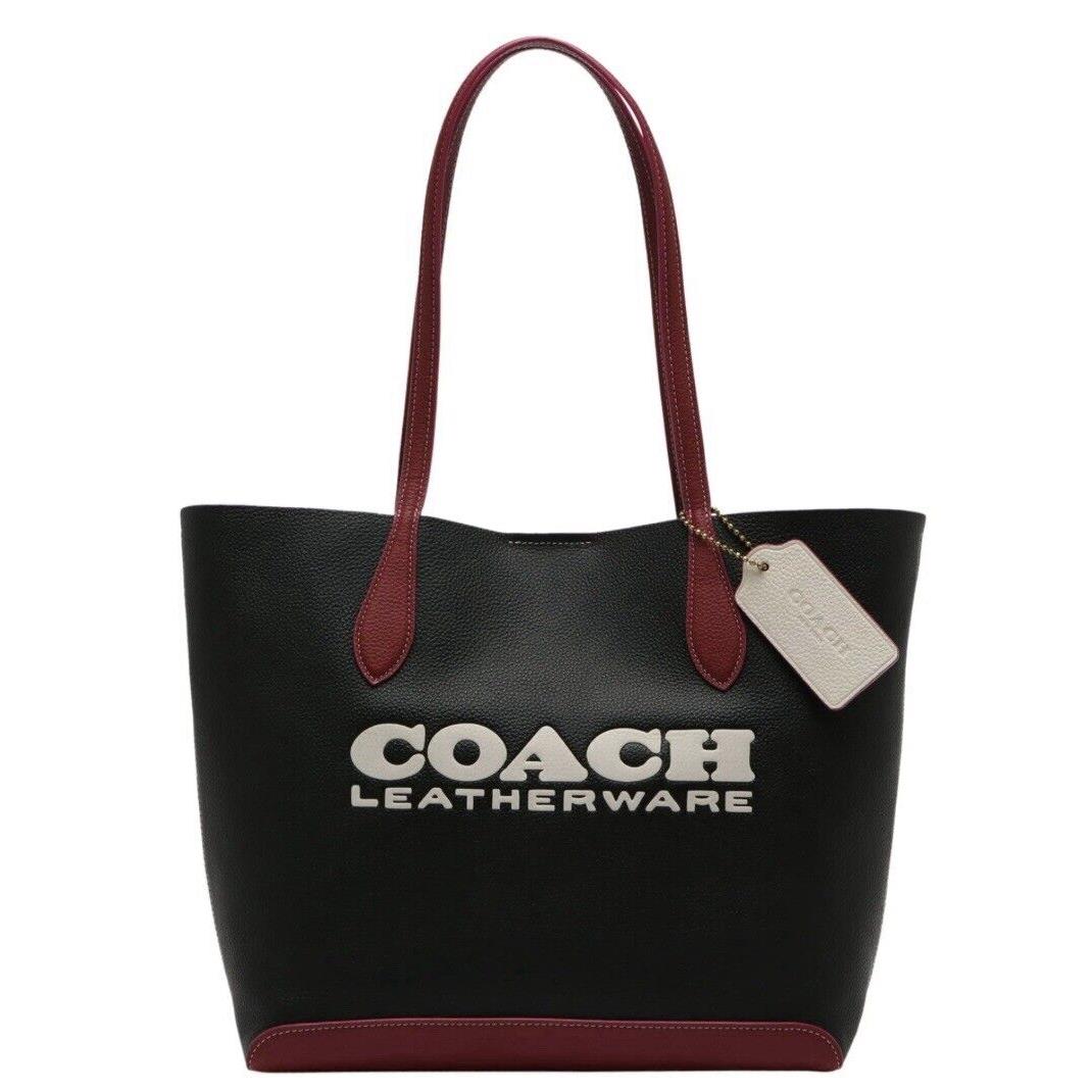 Coach Kia Tote In Colorblock Black / Red / White Pebble Leather Shoulder Bag