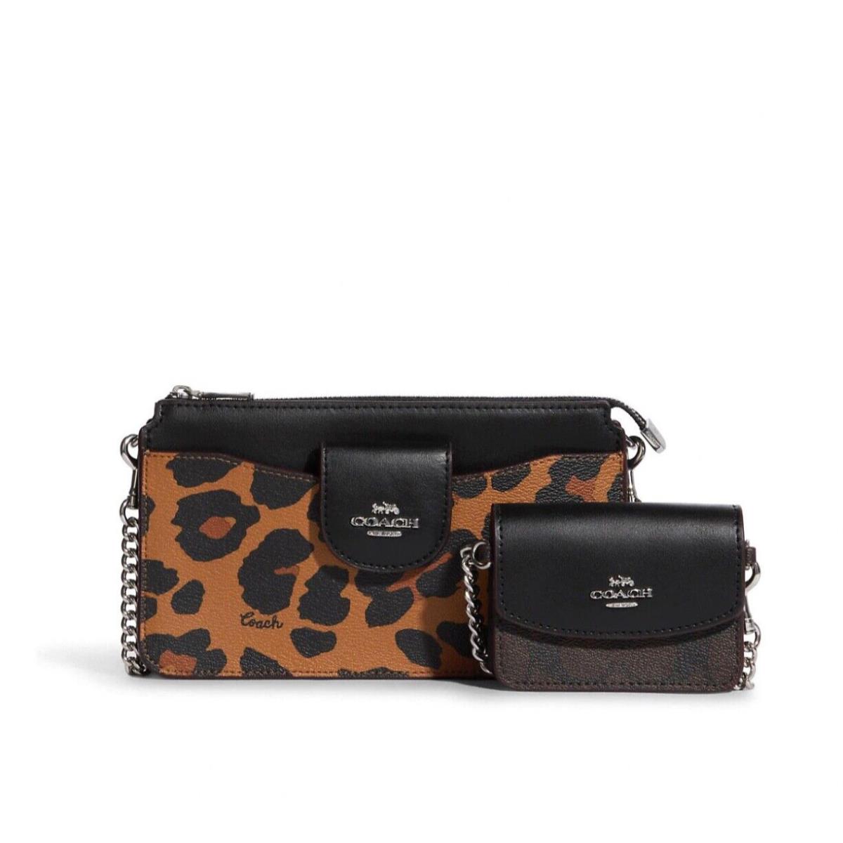 Coach Poppy Crossbody Bag with Leopard Print and Signature Canvas Saddle CC868