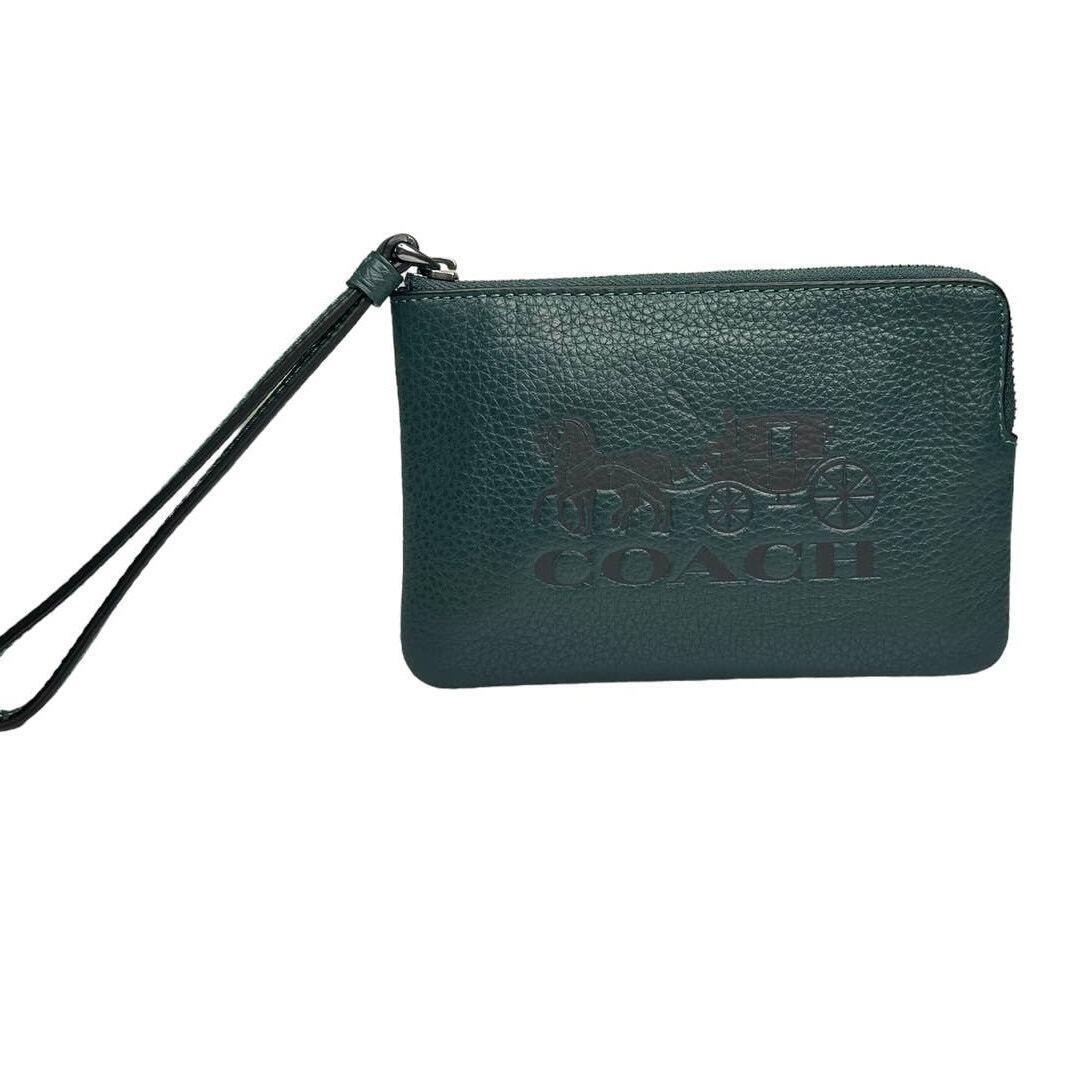 Coach Horse and Carriage Corner Zip Wristlet - Gunmetal / Forest Green