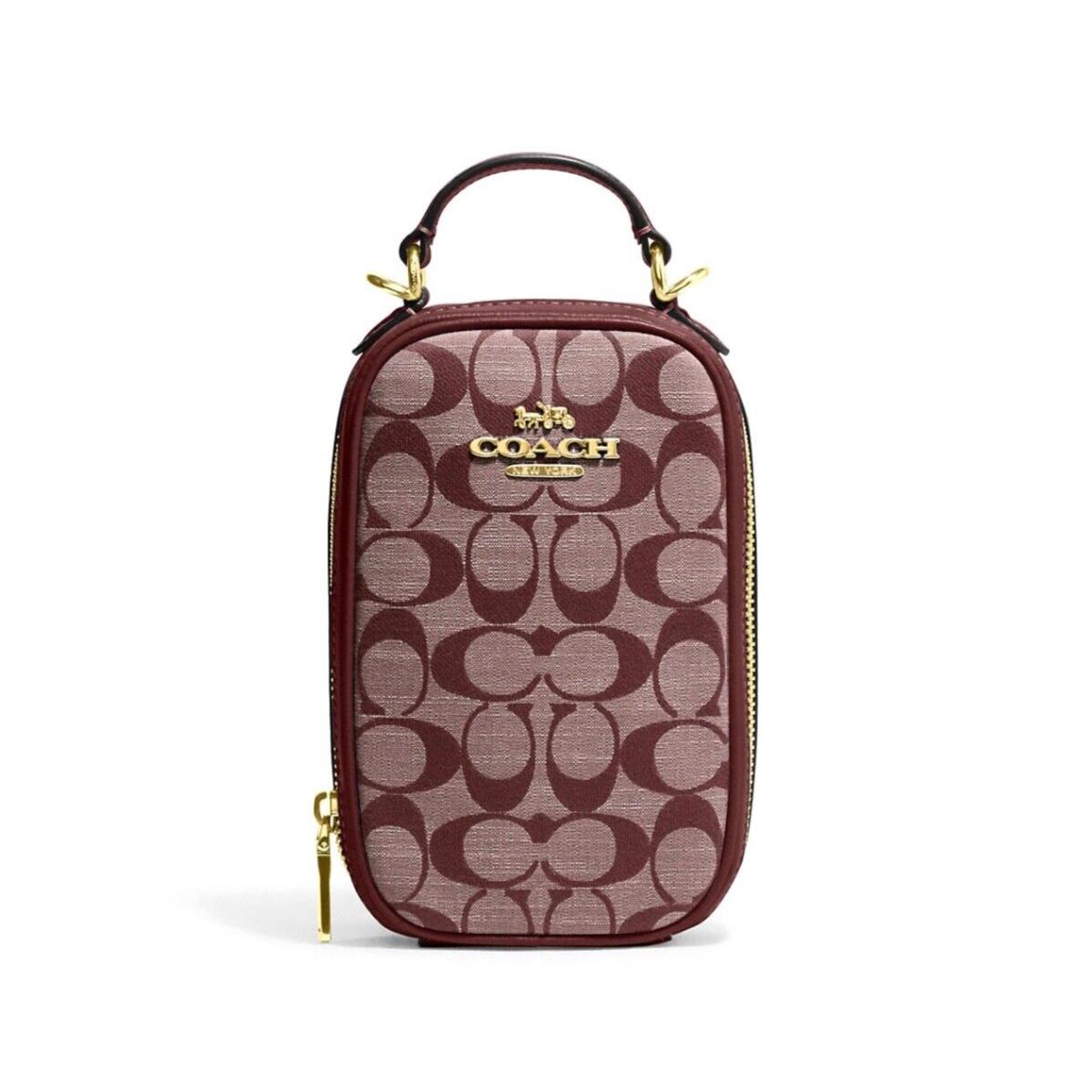 Coach Eva Phone Crossbody In Signature Chambray Wine Multi Dark Red CH152