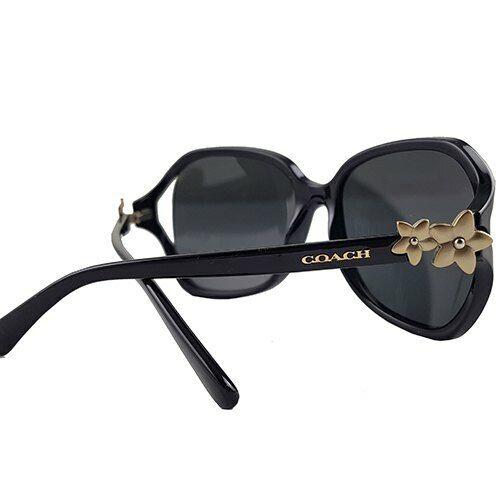 Coach Black w/ Dark Grey Lens Matte Gold Flower Women`s Sunglass L1033