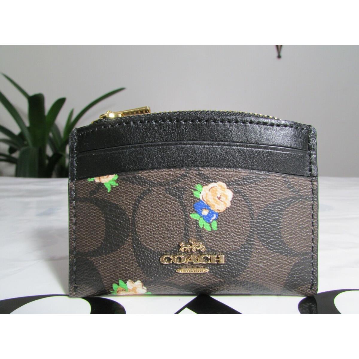 Coach Canvas Vintage Mini Rose Floral Card CaseC7386 Brown/black Multi