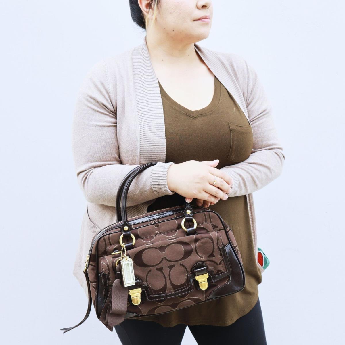 Coach Signature Pushlock Satchel Crossbody Bag in Chocolate