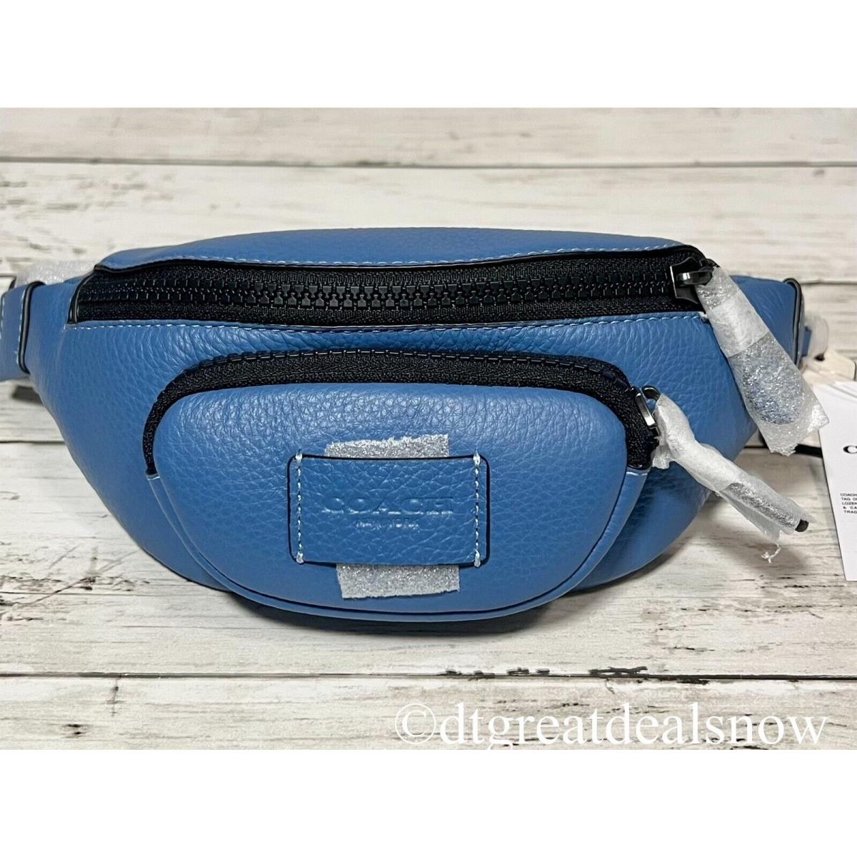 Coach Sprint Belt Bag 24 Gunmetal Sky Blue Leather CE649 Small Travel Pouch