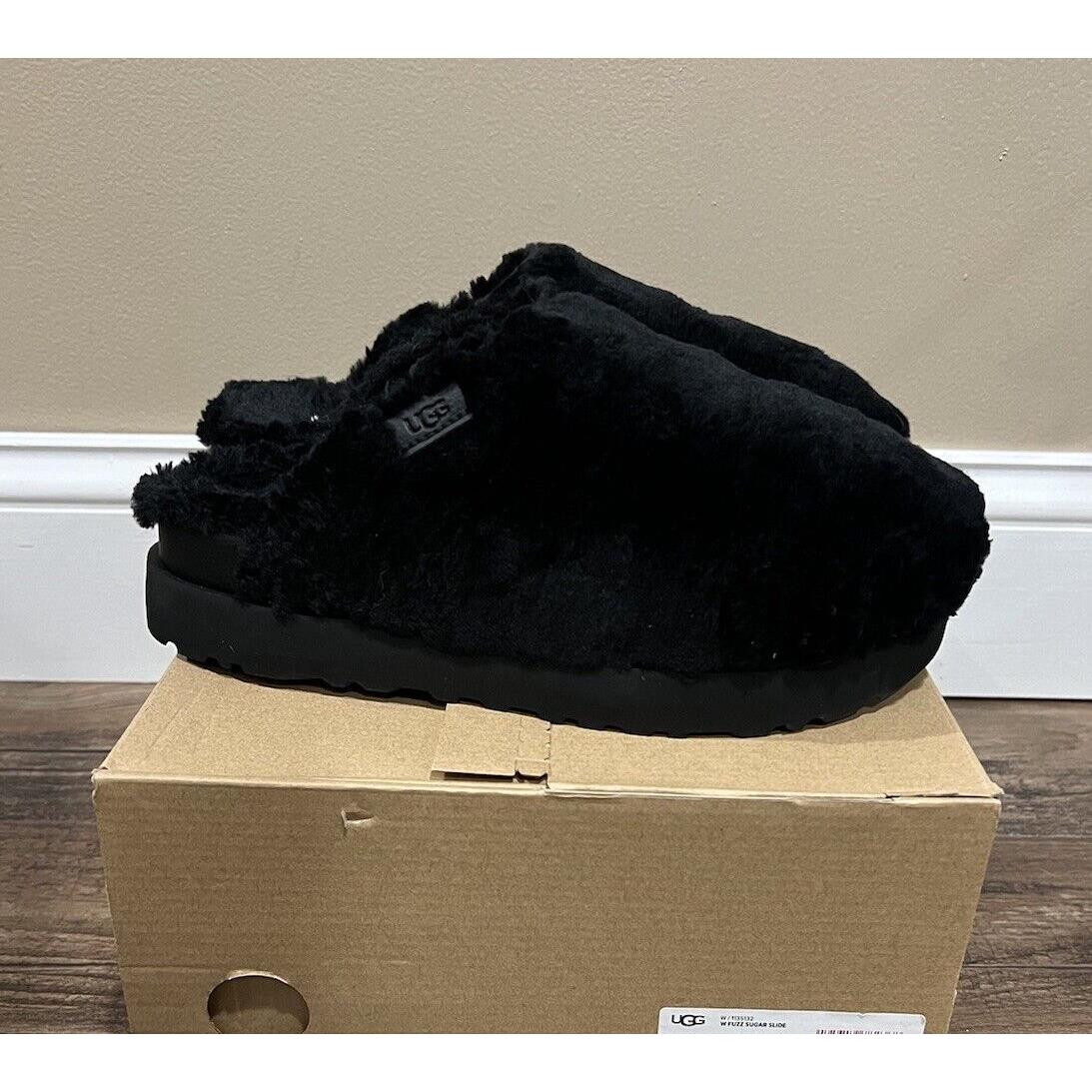 Women s Ugg Size 8 Fuzz Sugar Slide Platform Slipper Shoe Blk Black