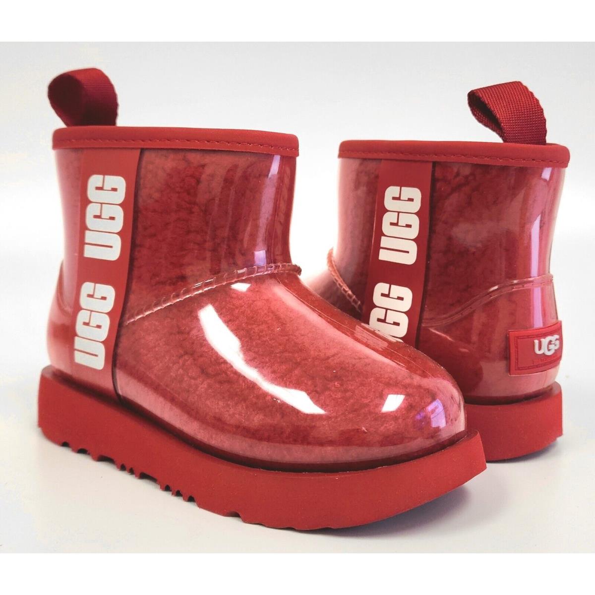 Ugg Girls Classic Clear Mini II Wool Lined Waterproof Boots Red US 10 / Eur 27.5