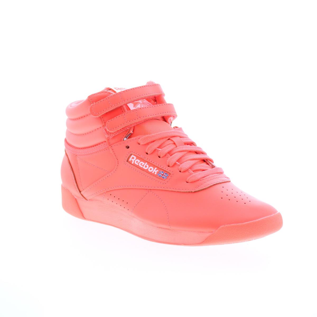 Reebok Freestyle Hi Womens Orange Leather Lace Up Lifestyle Sneakers Shoes - Orange