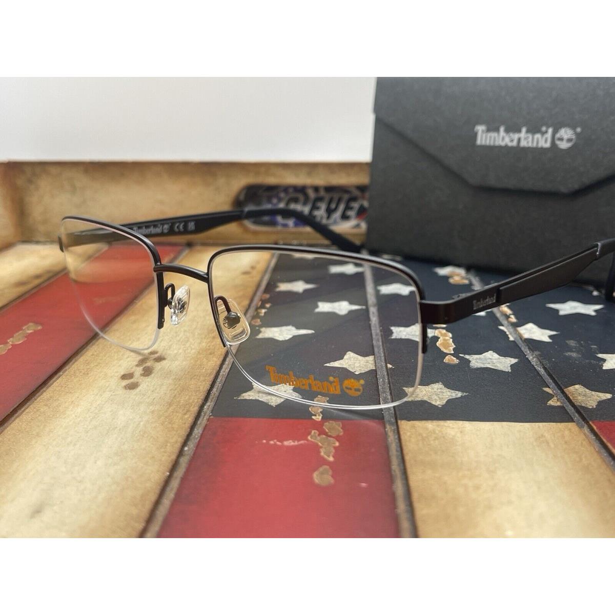 Timberland Eyeglasses TB1787/V 002 56MM Black Half Rim Frame Option To Add RX