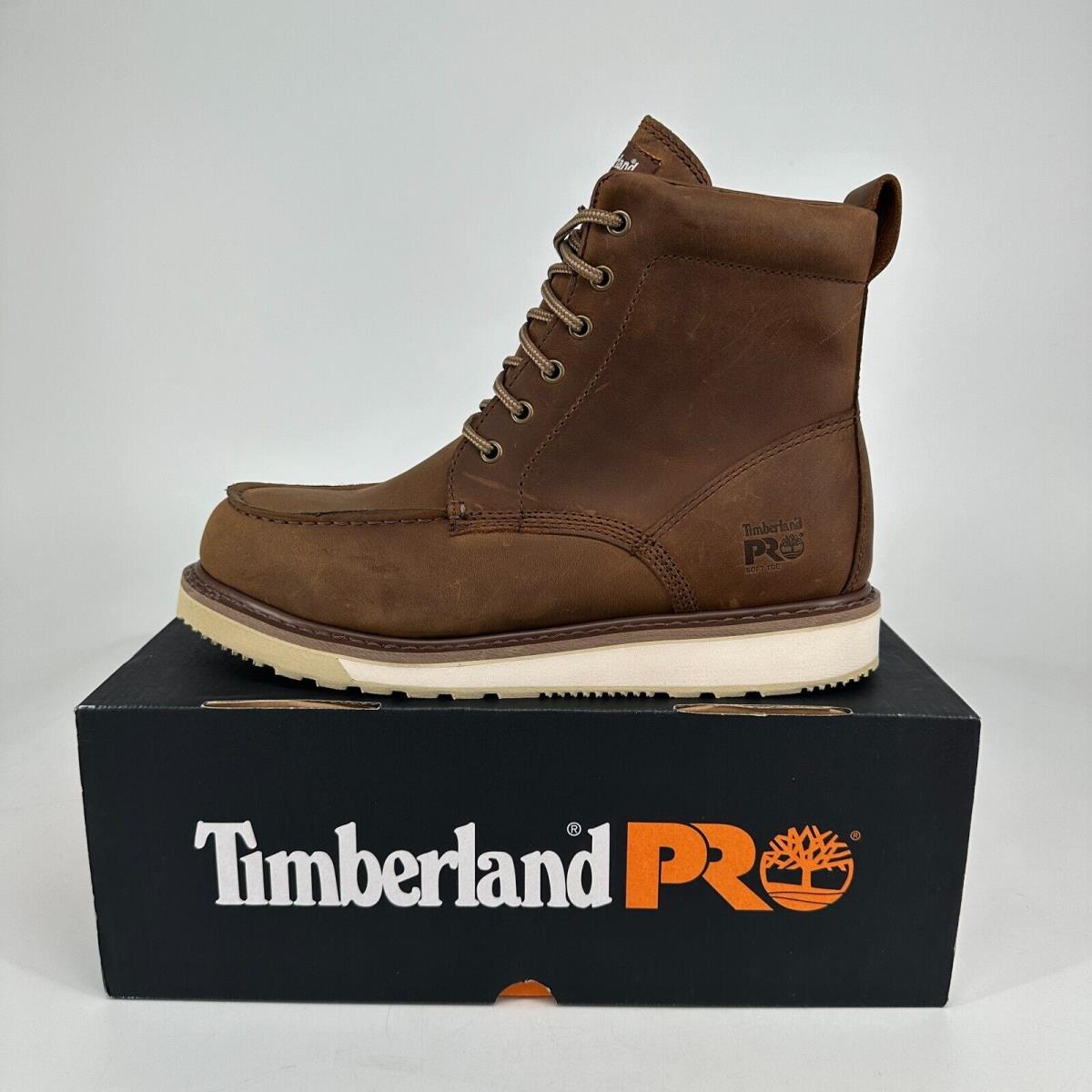 Timberland Pro Wedge Boots Mens 10.5 Brown Leather 6 Inch Moc Soft Toe