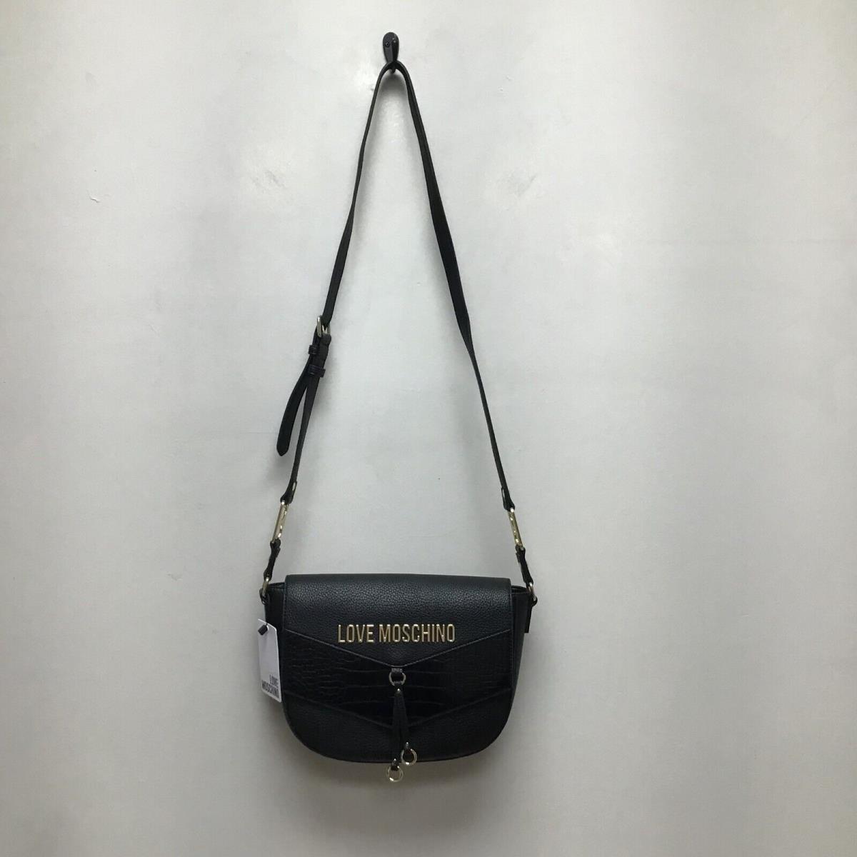 Love Moschino Black Borsa Pu + Croco Pu Nero Elegant Logo Crossbody Bag Spellout