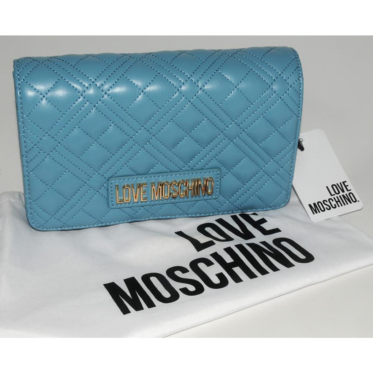 Love Moschino Sky Blue Crossbody Bag Quilted Pu Leather Chain Strap Tags