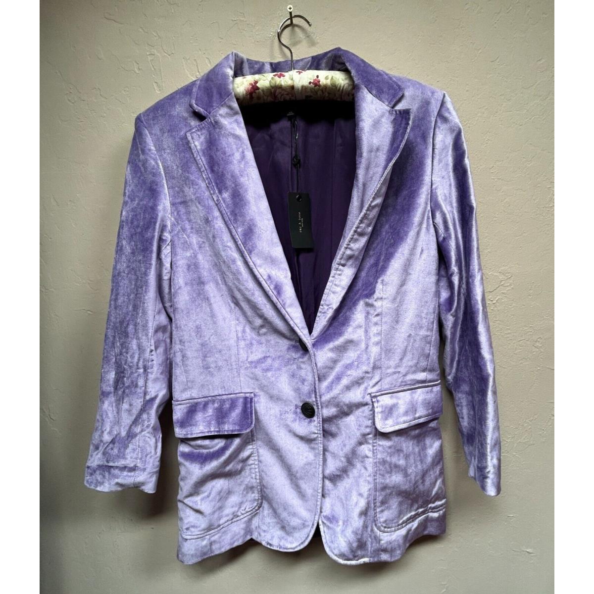 Rag Bone Womens Violet Velvet Blazer Size 00 Two-button Relaxed Fit