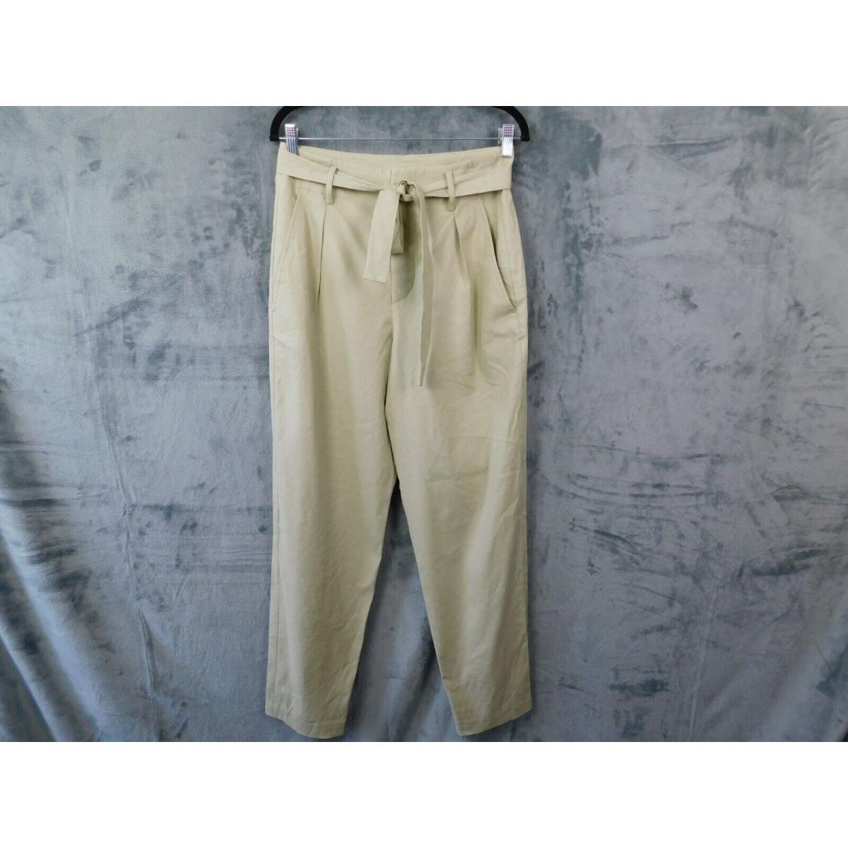 Rag Bone Pants Womens 4 Tan Light Sage Roxie Linen Wide Leg Tie Waist