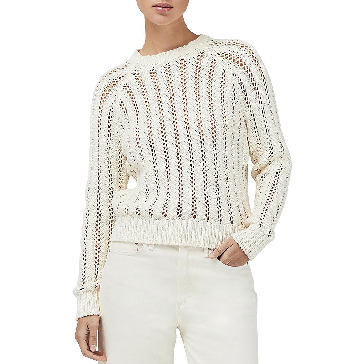 Rag Bone Womens Adrienne Ivory Open Stitch Crewneck Sweater Top L Bhfo 7715