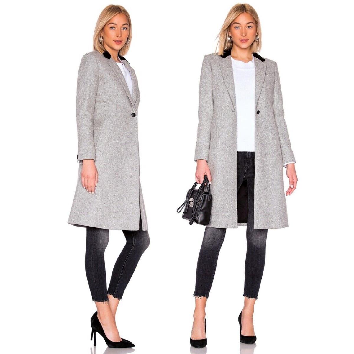 Rag Bone Daine Contrast Collar 42 Long Virgin Wool Blend Coat Grey sz6-8