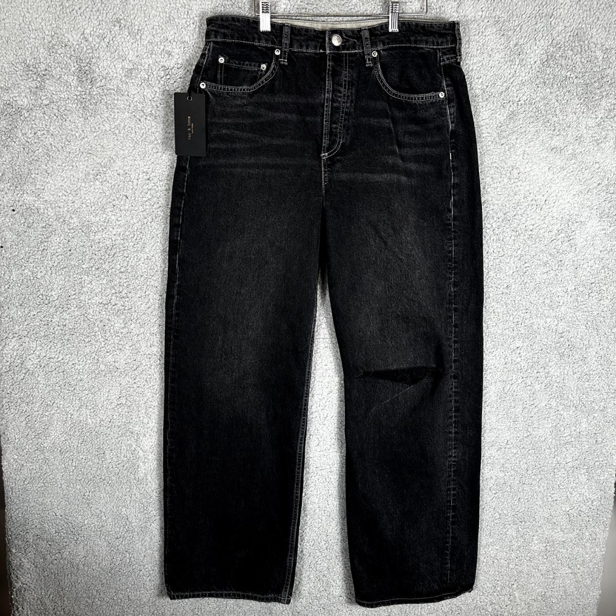 Rag and Bone Jeans Logan Wide Leg Grunge Black Denim Women`s Size 32