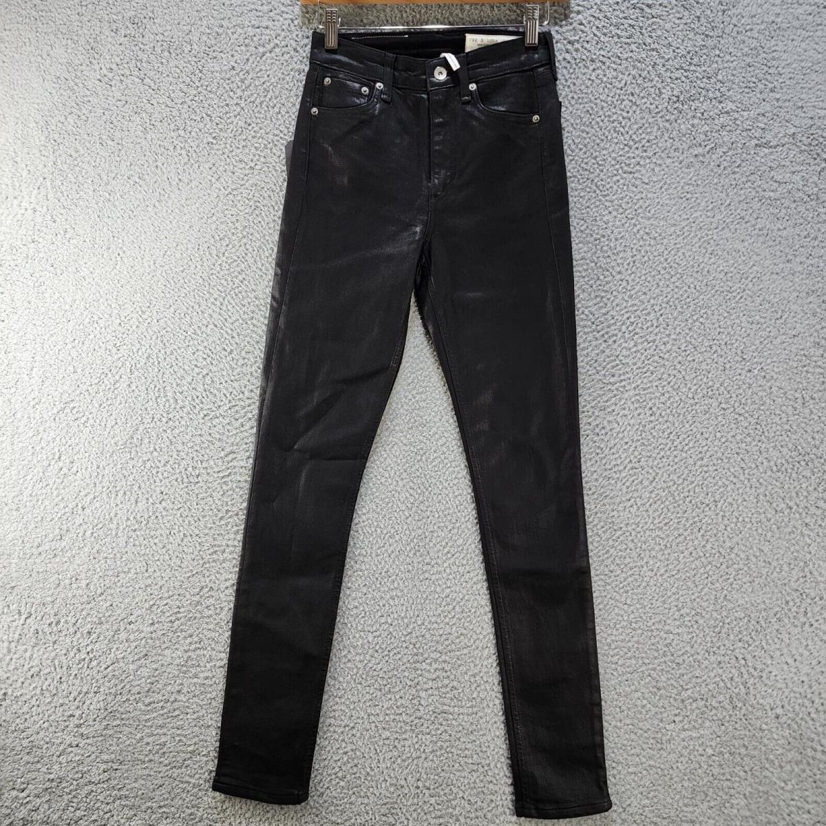 Rag Bone Skinny Jeans Women`s 24 Coated Black Solid High Rise 5 Pockets