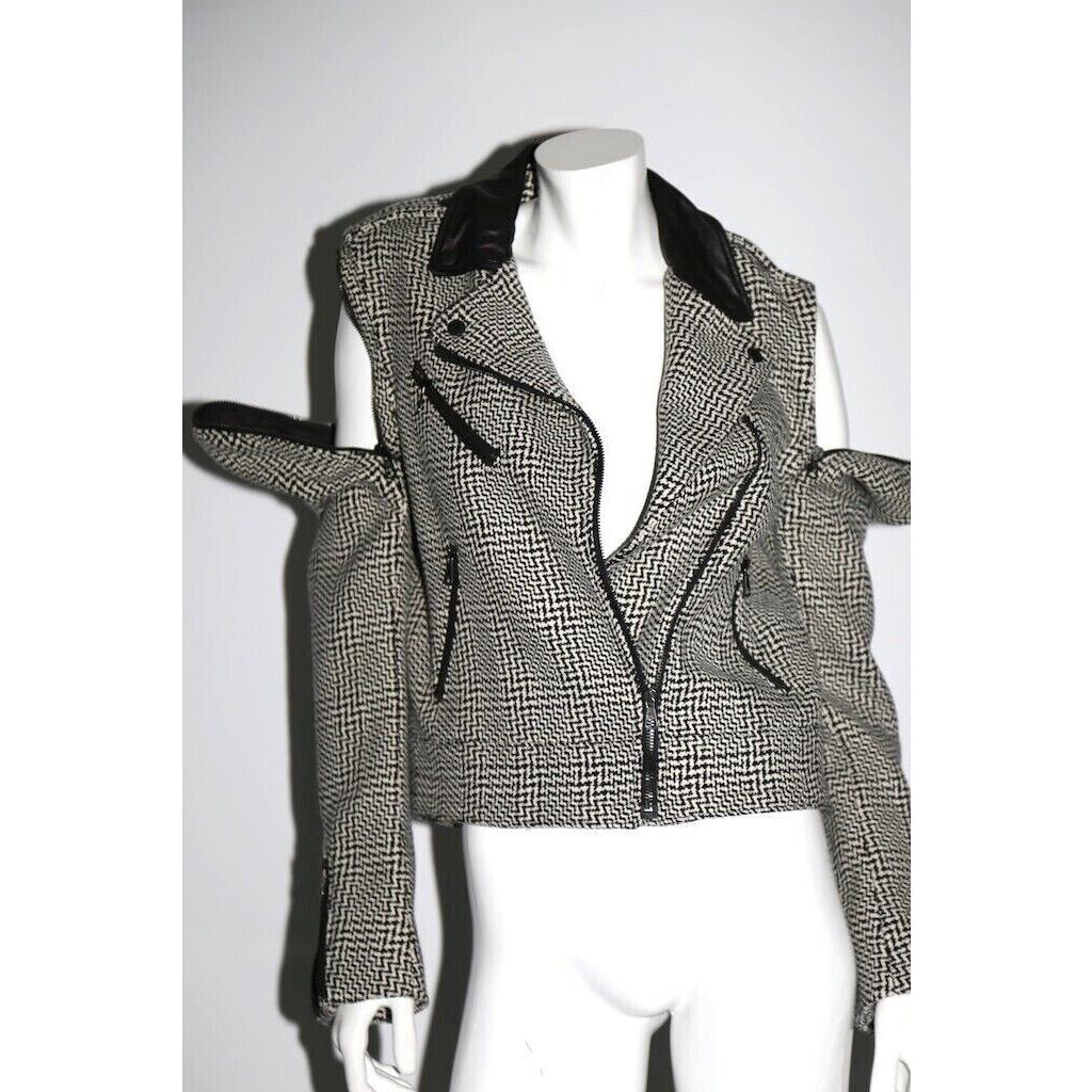 Rag Bone Bowery Tweed Plaid Black White 2 in 1 Vest Moto Jacket Size 6