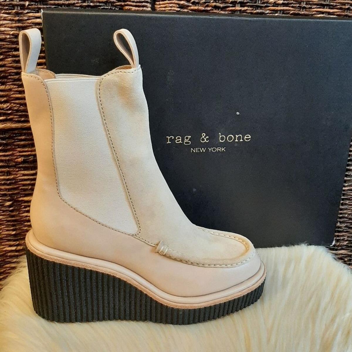 Rag Bone Boots Women`s 10 Cream Sloane Wedge Chelsea Suede Leather Paloma