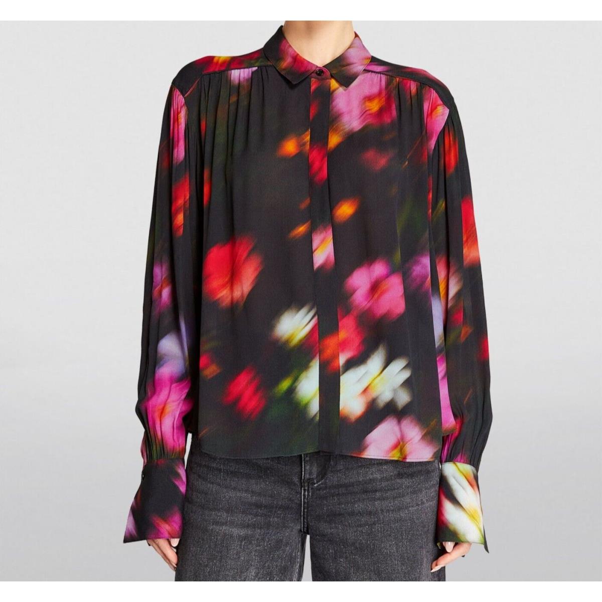 Rag Bone Audrey Blouse Button Up Long Sleeve Black Floral Viscose XL NWT$395