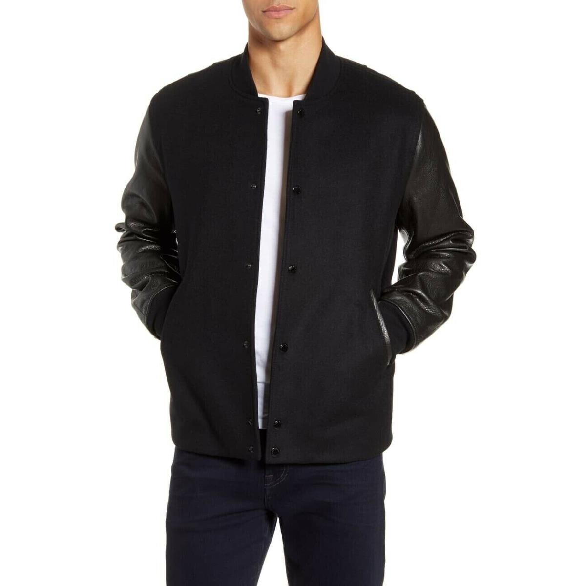 Rag Bone 257872 Men`s Boulder Slim Fit Wool Blend Leather Jacket Size Small