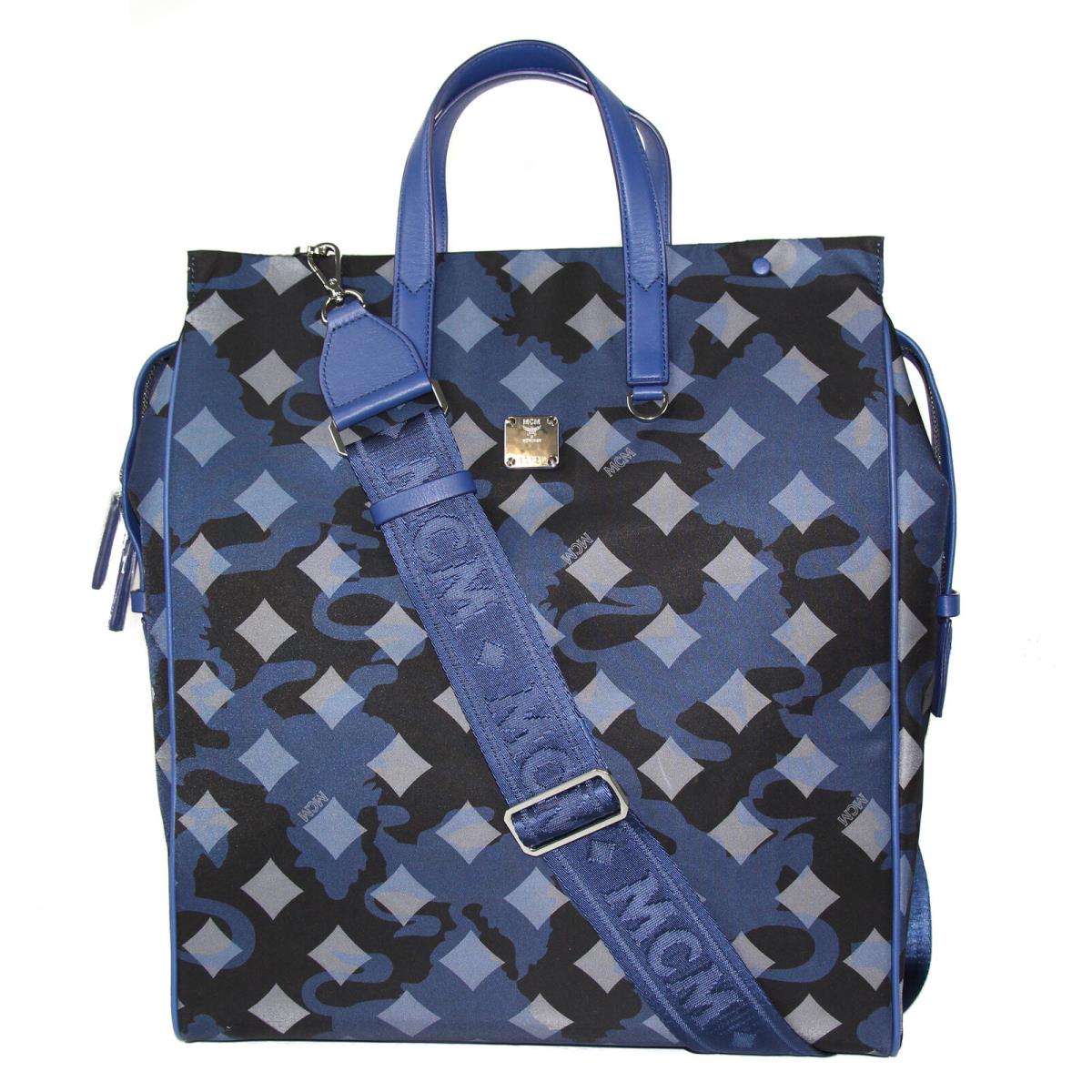 Mcm Visetos Nylon Top Zip Tote Estate Blue