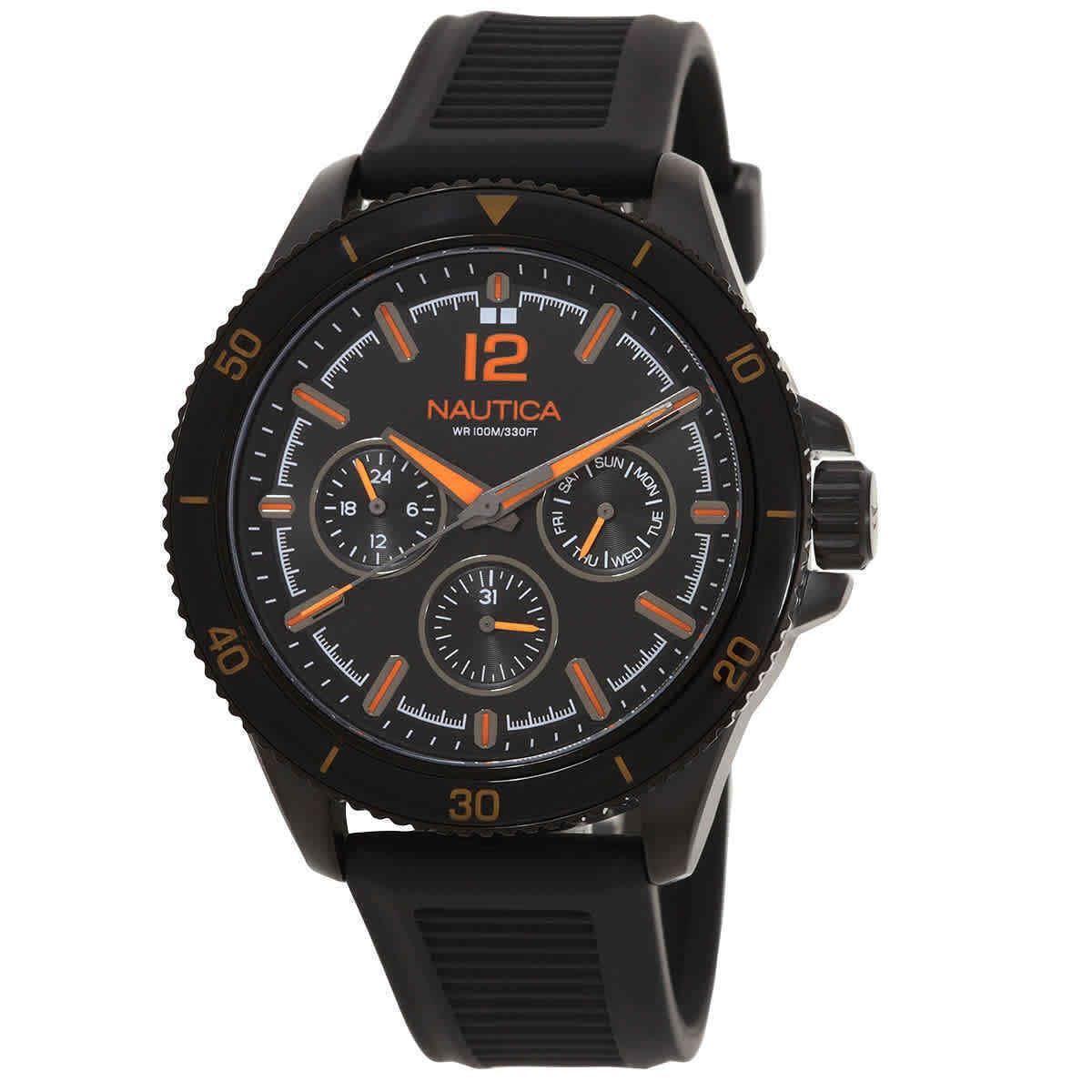 Nautica Nct Windros Multifunction Quartz Black Dial Men`s Watch NAPWRS402