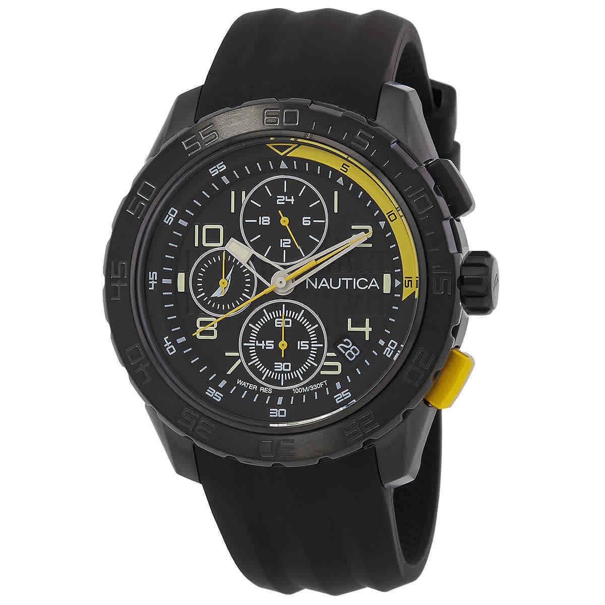 Nautica Nst 101 Chronograph Quartz Black Dial Men`s Watch NAPNSS302