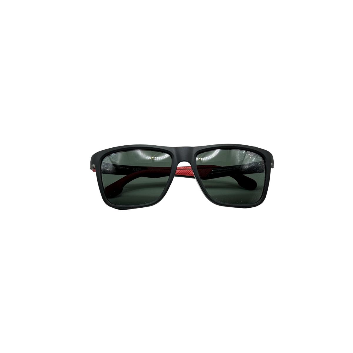 Carrera Designer Square Sunglasses Black Red Accent Dark Grey Lens CA5047s