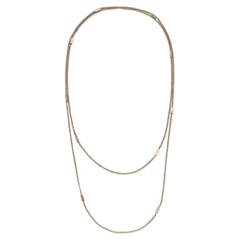 Michael Kors MKJ3772 Motif Bar Rose Gold Chain Crystal Station Long Necklace