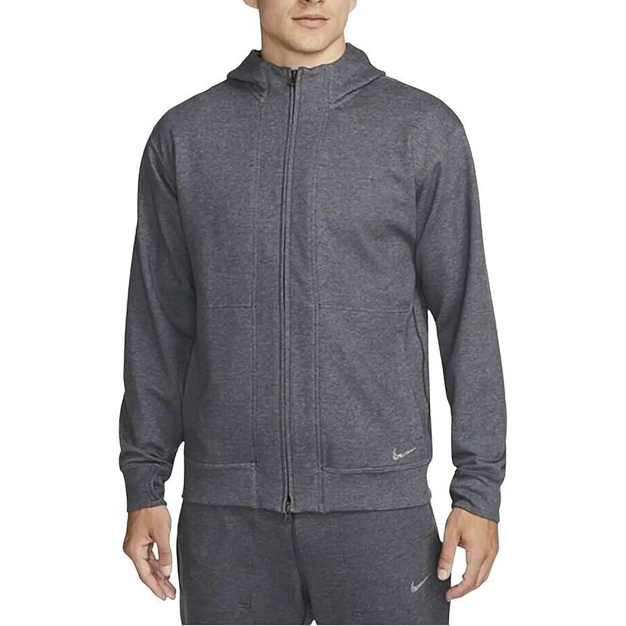 Nike Yoga Dri-fit Men`s Full-zip Fleece Hoodie Standard Medium Heather Black