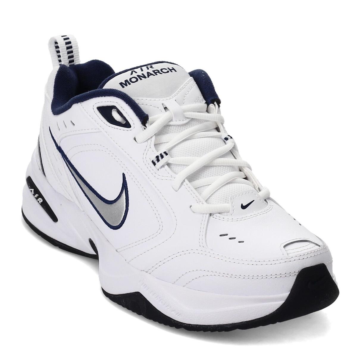 Men`s Nike Air Monarch IV Training Sneaker 415445-102 White/silver/navy Leather - White/Silver/Navy