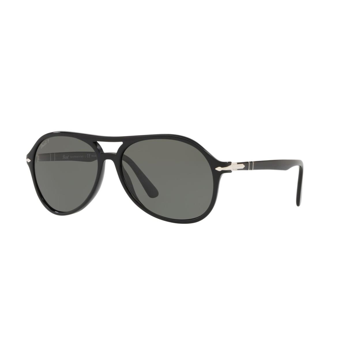 Persol PO3194S 104158 Black Polarized Green Pilot 59 mm Men`s Sunglasses - Frame: Black, Lens: Polarized Green