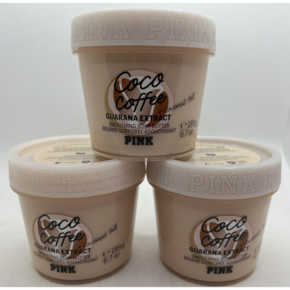 Victoria`s Secret Pink Coco Coffee Smoothing Body Butter 6.7 Oz x3