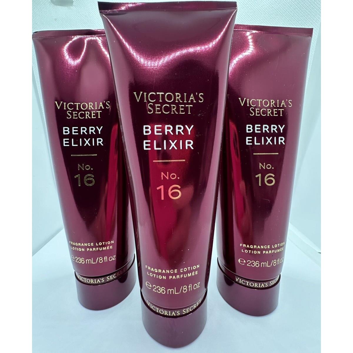 Victoria`s Secret Berry Elixir No.16 Fragrance Body Lotion 8 Oz x3