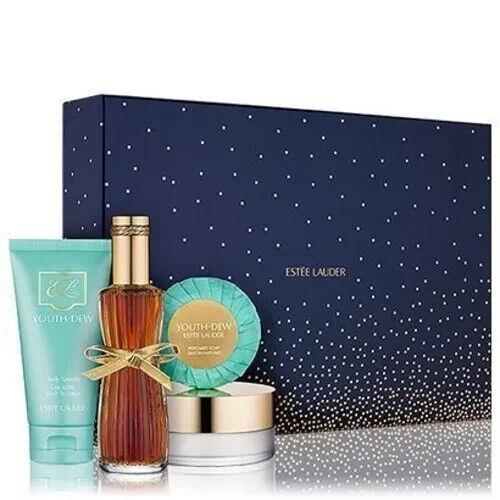 Estee Lauder Youth Dew Women 4pc Set: 2.25oz Edp Soap. Lotion Powder