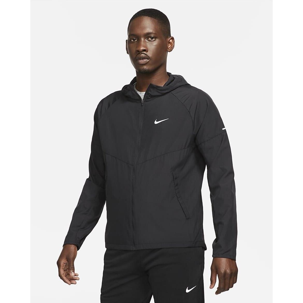 Nike Miler Mens Repel Running Jacket Sz XL Full Zip Waterproof Hooded Black