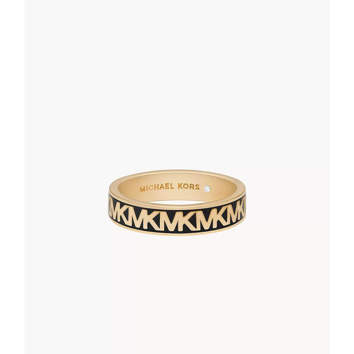 Michael Kors Gold Tone Black Monogram Logo Brass Ring Band - MKJX0028