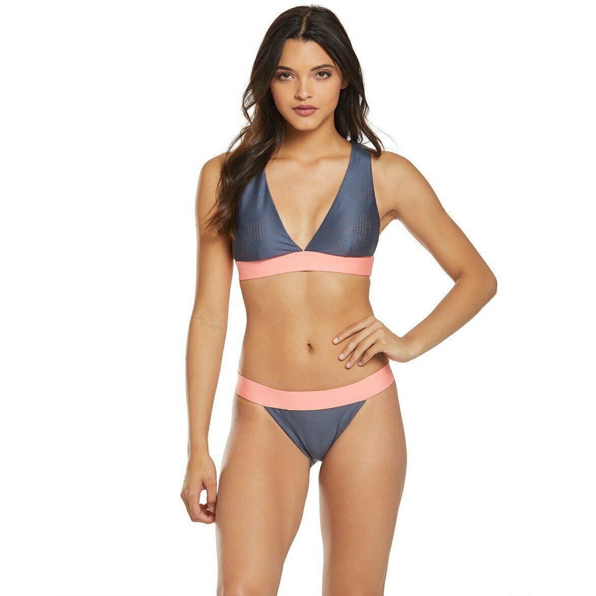 Nike Optic Camo V-back Bikini Top Bottom Pink-blue Colorblock Athletic Large