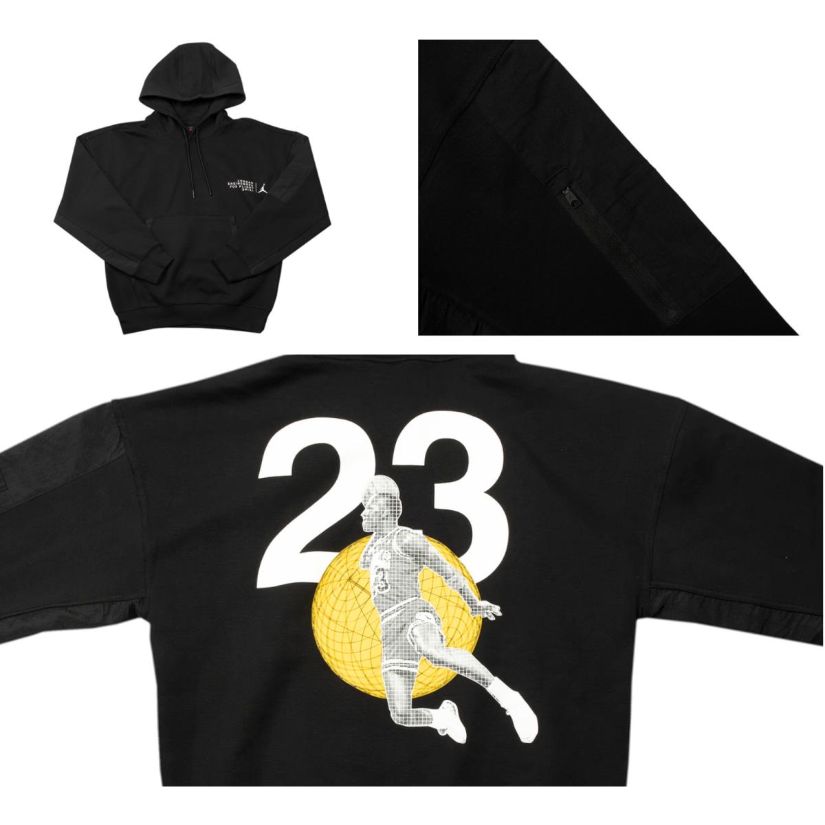 Nike Air Jordan 23 Engineered Black Yellow Pull Over Hoodie CZ8272 010 Xxl