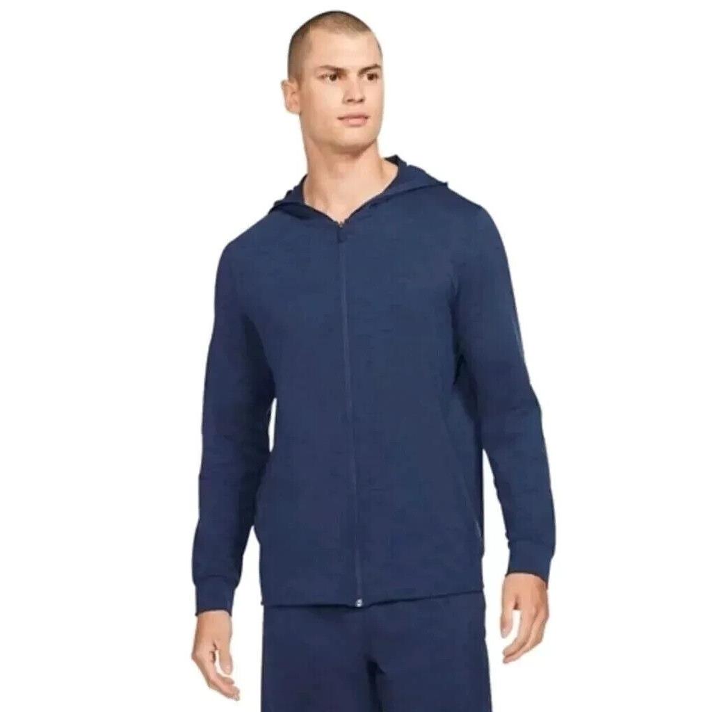 Nike Yoga Men`s Full Zip Hoodie Jacket Navy Blue CZ2217-410 Dri-fit sz Med