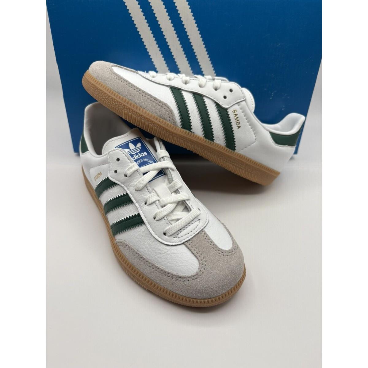 Adidas Unisex Kids Size 1 Samba OG Shoes White Collegiate Green Gum IE1334