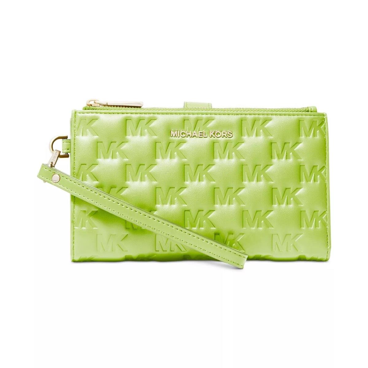 Michael Kors Jet Set Leather Wristlet Wallet 32S2SJ6W4L / 32S2LJ6W4L Bright Limeade